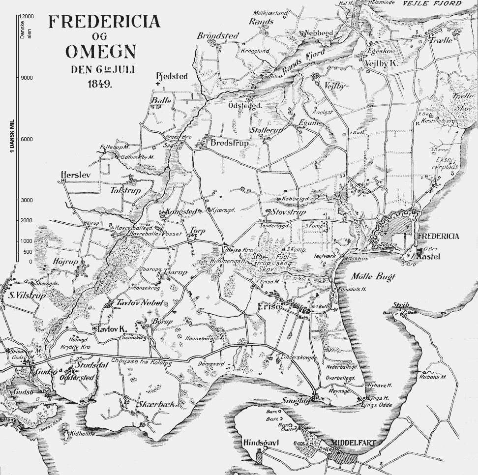 Kort over Fredericia og omegn 1849